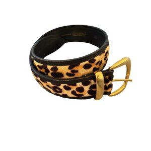 Avignon Womens Size S Pony Hair Leather Gold Tone Buckle Leopard Print Belt